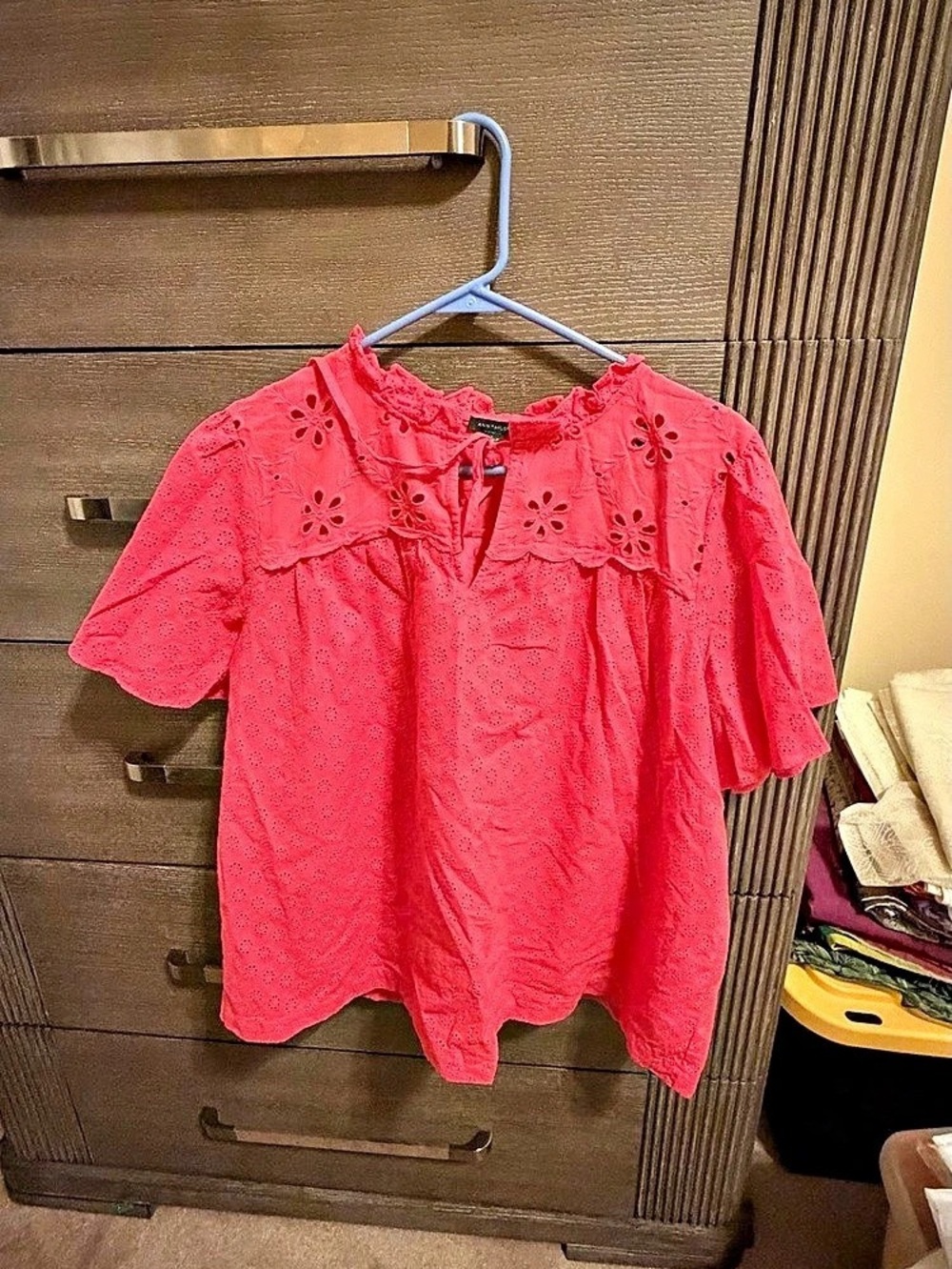 Ann Taylor Eyelet Short Sleeve Blouse in Pink New